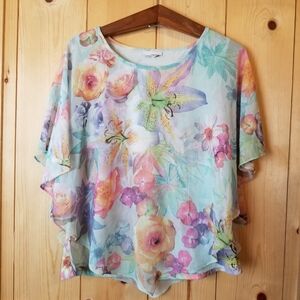 Alfred Dunner Floral Chiffon Flutter Sleeve Attached Tank Top
